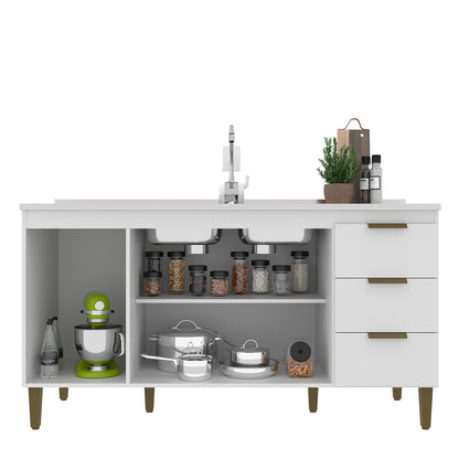 Balcão de Cozinha 160cm com 3 Gavetas e 3 Portas Organização Completa para Cozinha e Área de Serviço