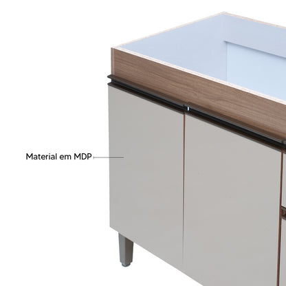 Balcão de Pia Sara Splendore 120cm com 3 Portas e 2 Gavetas em MDP — Ideal para Cozinha Organizada (Sem Tampo)
