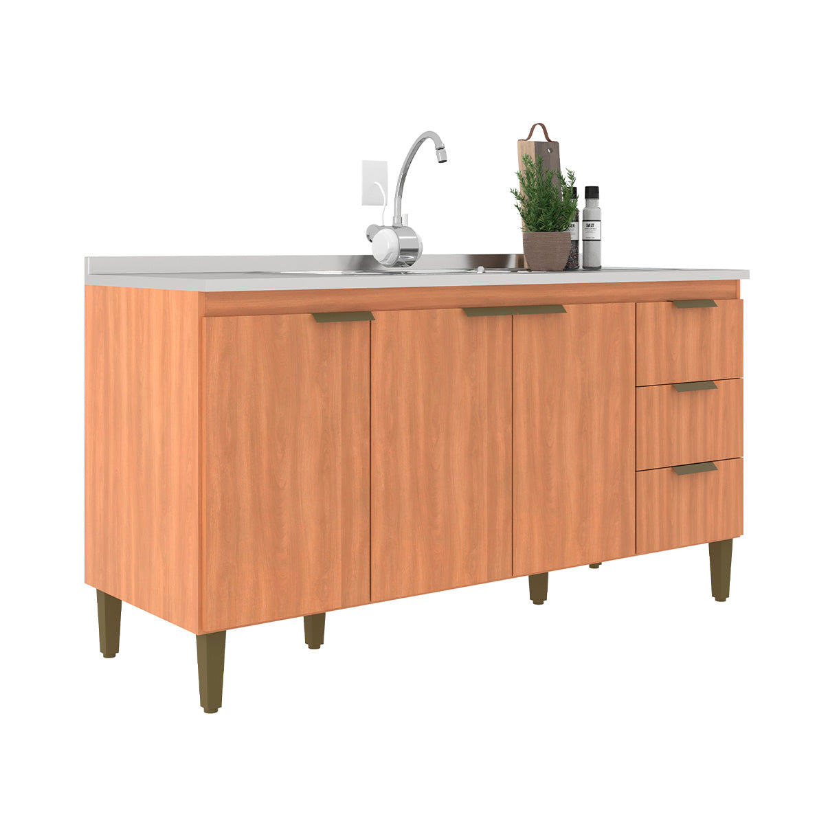 Balcão de Cozinha 160cm com 3 Gavetas e 3 Portas Organização Completa para Cozinha e Área de Serviço