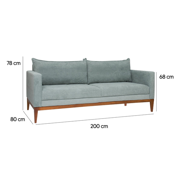 Sofá 3 Lugares Classic Tecido Linho 2m visto de frente com pés em madeira