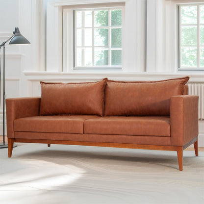 Sofá 3 Lugares Classic Corino com 2 Almofadas 2m Estrutura em Madeira de Eucalipto