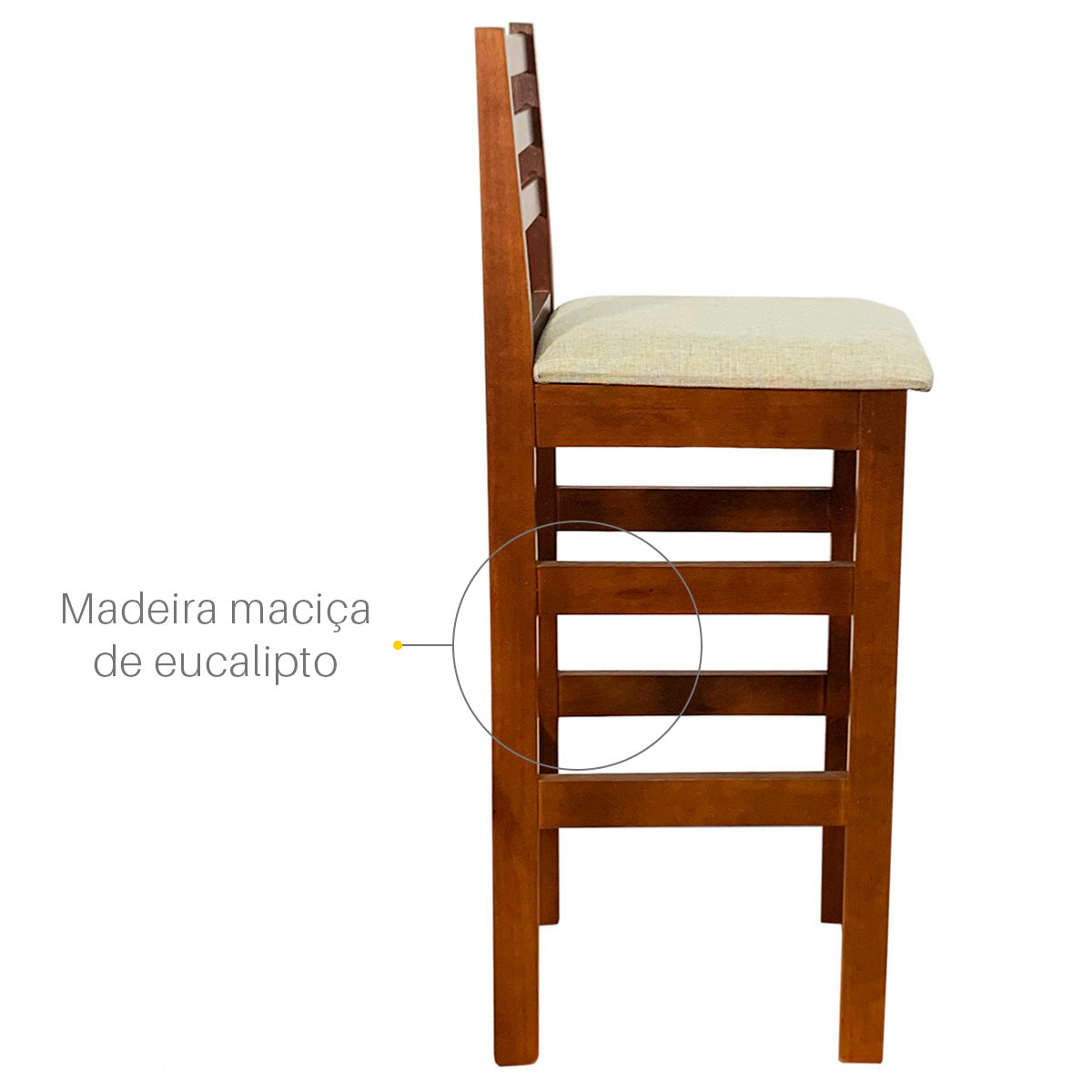Banqueta Bistrô Estofada em Tecido Linho com Estrutura de Madeira Maciça – Ideal para Bancada Alta