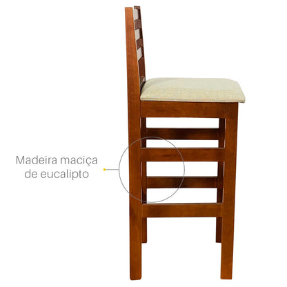 Banqueta Bistrô Estofada em Tecido Linho com Estrutura de Madeira Maciça – Ideal para Bancada Alta