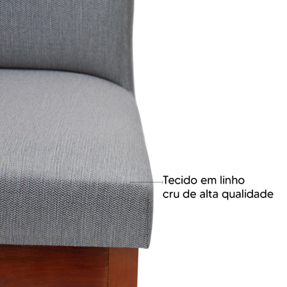 Banqueta Rubi Baixa Estofada em Tecido Linho com Estrutura de Madeira Maciça - Ideal para Mesas e Bancadas Compactas