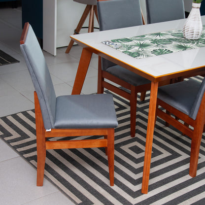 Kit com 2 Cadeiras Veneza Estofadas em Linho com Estrutura de Madeira Maciça e Acabamento PU Marrom Canela