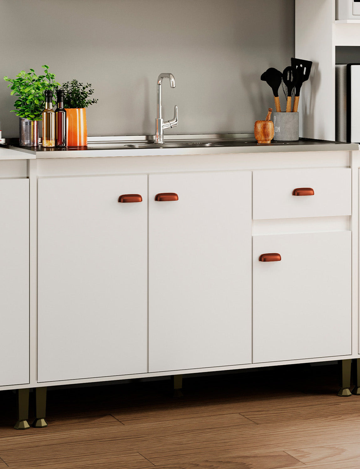 Balcão de Pia para Cozinha MB 1030 120cm armário com 3 portas, 1 gaveta