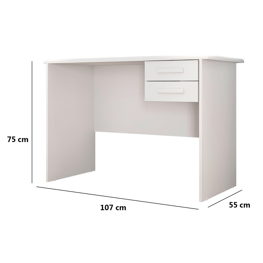 Mesa de Escritório Plus com 2 Gavetas 107cm Branca
