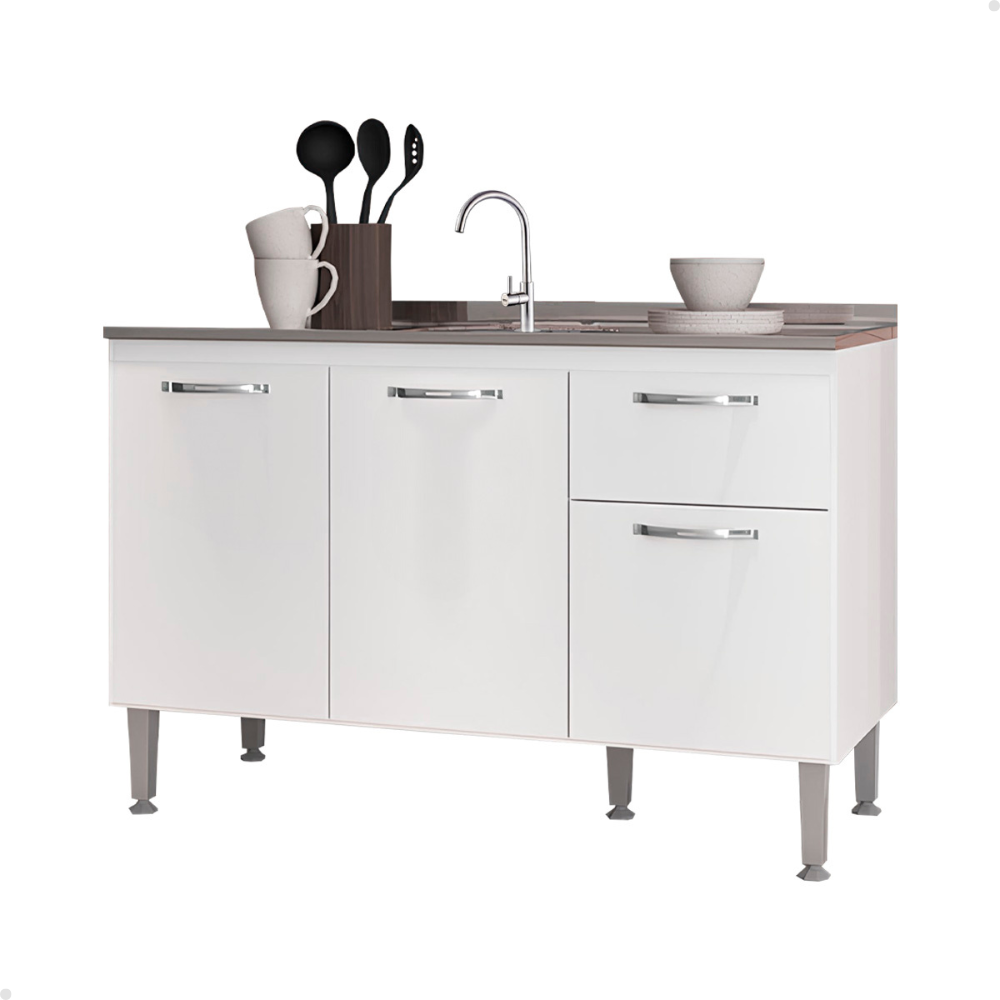 Balcão de Cozinha 120cm 3 Portas 1 Gaveta sem Tampo com Pés Reguláveis