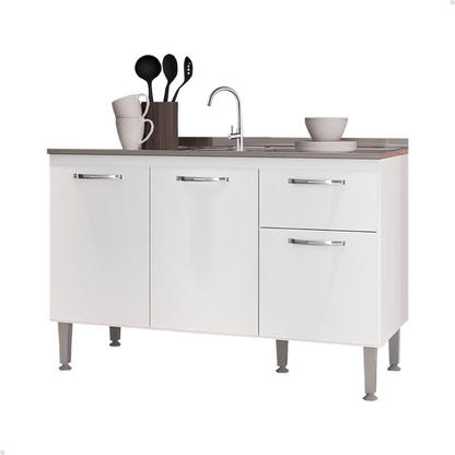 Balcão de Cozinha 120cm 3 Portas 1 Gaveta sem Tampo com Pés Reguláveis