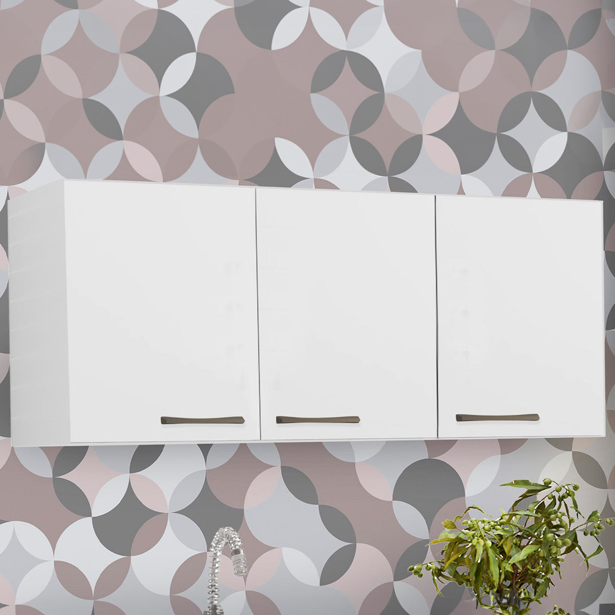 Armário Aéreo de Cozinha Carol 120cm — Estrutura em MDF e MDP com Pintura UV, 3 Portas com Dobradiças Metálicas e 2 Prateleiras para Organizar a Cozinha