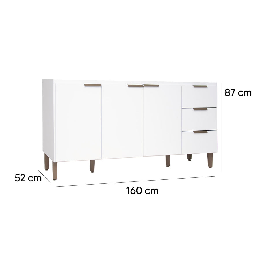 Balcão Cozinha Sara 160cm 3 Gavetas – Estrutura em MDF