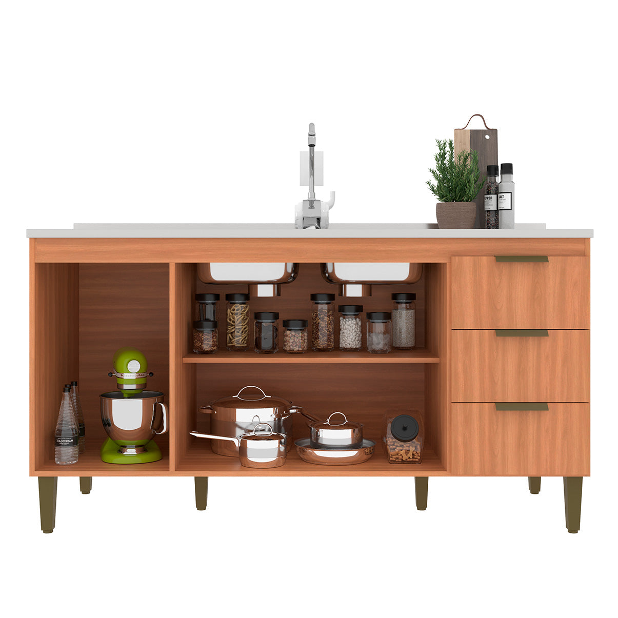 Balcão de Cozinha 160cm com 3 Gavetas e 3 Portas Organização Completa para Cozinha e Área de Serviço