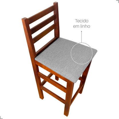 Banqueta Bistrô Estofada em Tecido Linho com Estrutura de Madeira Maciça – Ideal para Bancada Alta