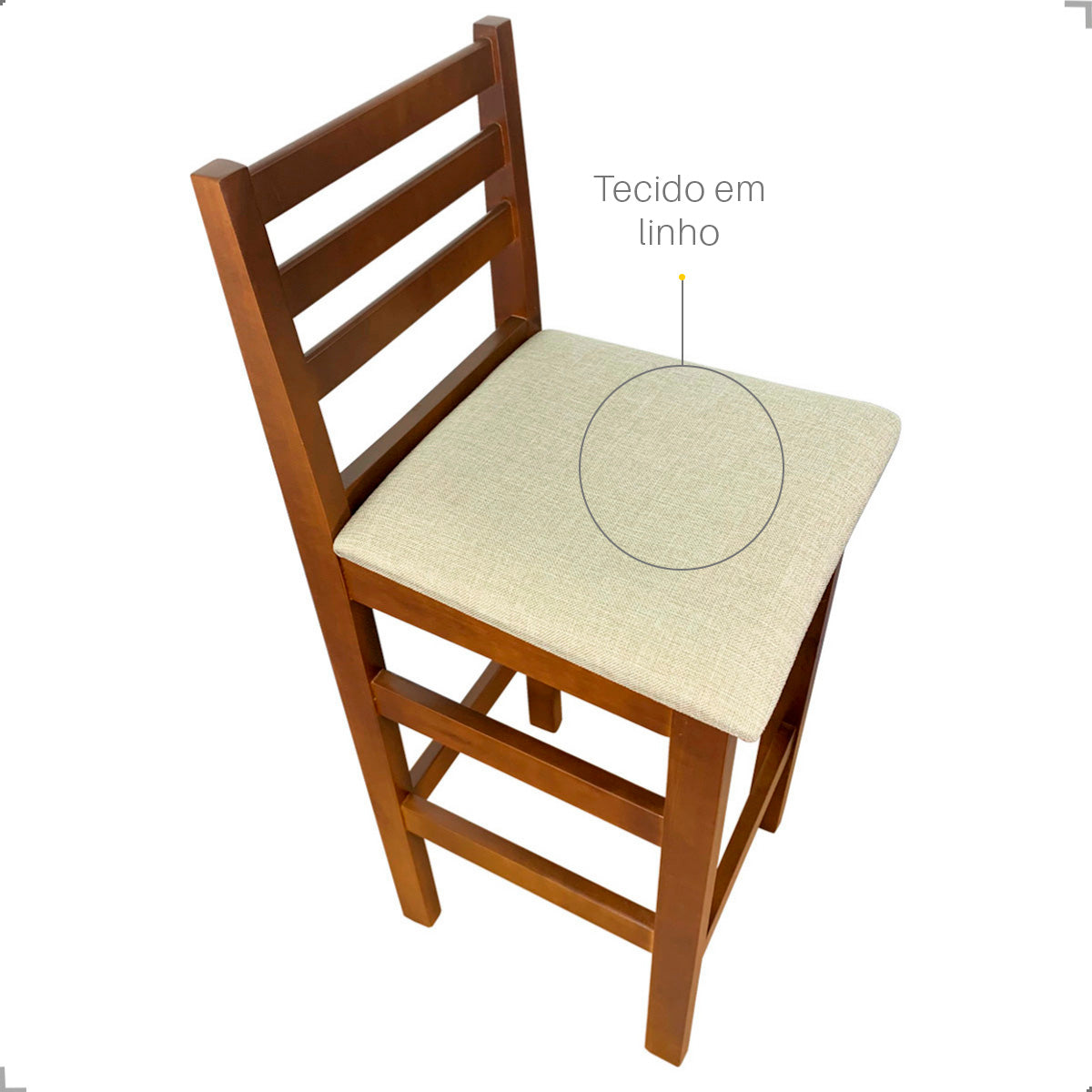 Banqueta Bistrô Estofada em Tecido Linho com Estrutura de Madeira Maciça – Ideal para Bancada Alta