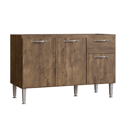 Balcão de Cozinha 120cm 3 Portas 1 Gaveta sem Tampo com Pés Reguláveis