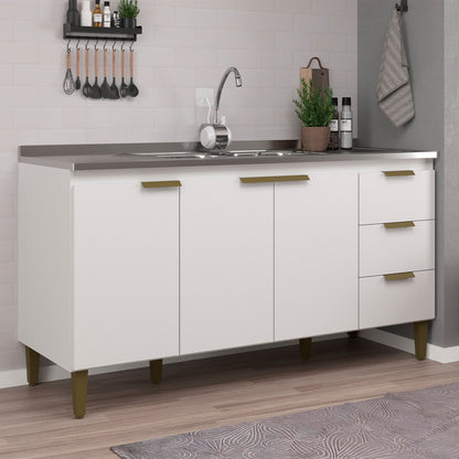 Balcão de Cozinha 160cm com 3 Gavetas e 3 Portas Organização Completa para Cozinha e Área de Serviço