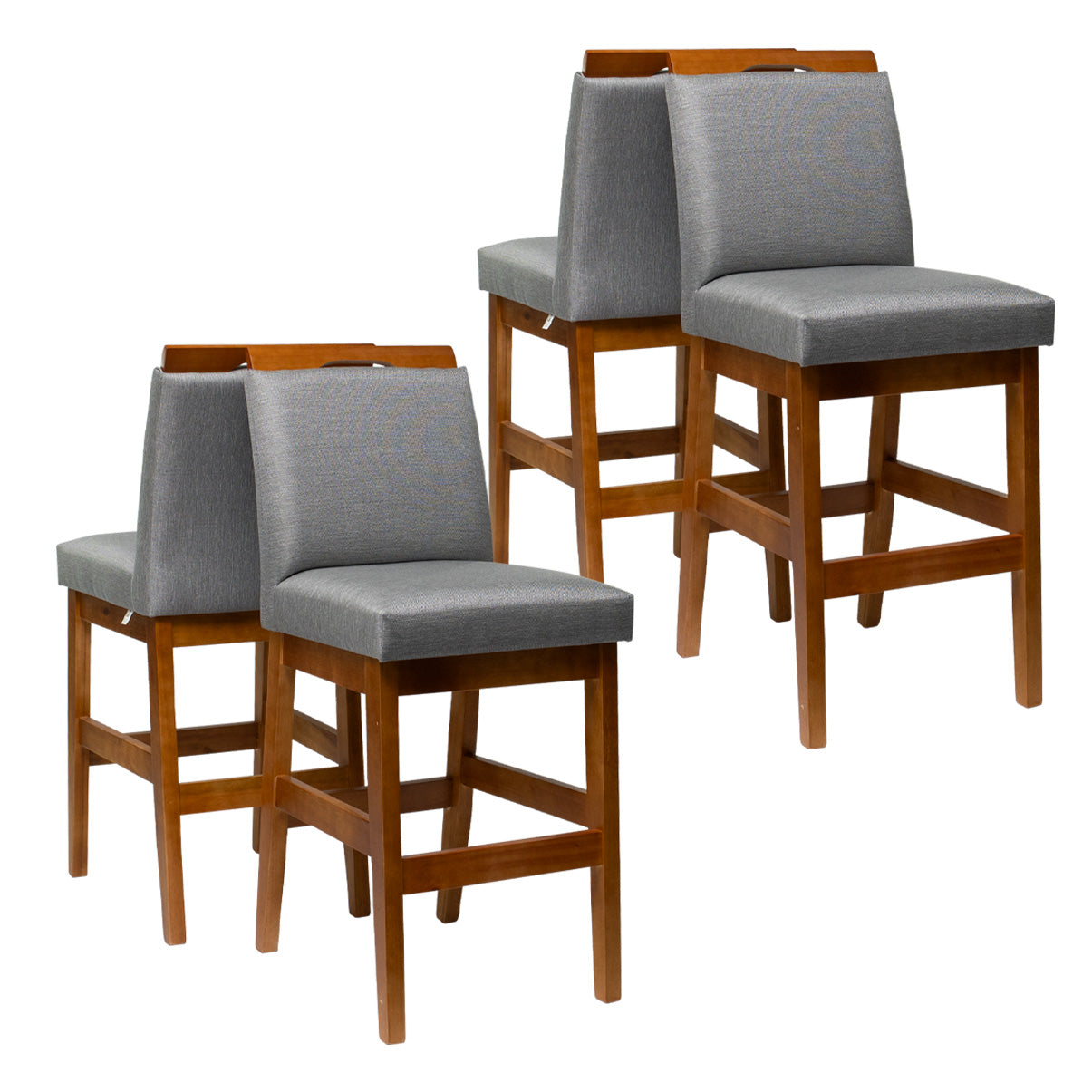 Kit 2 Banquetas Baixa Rubi 63cm Linho – Estrutura em Madeira