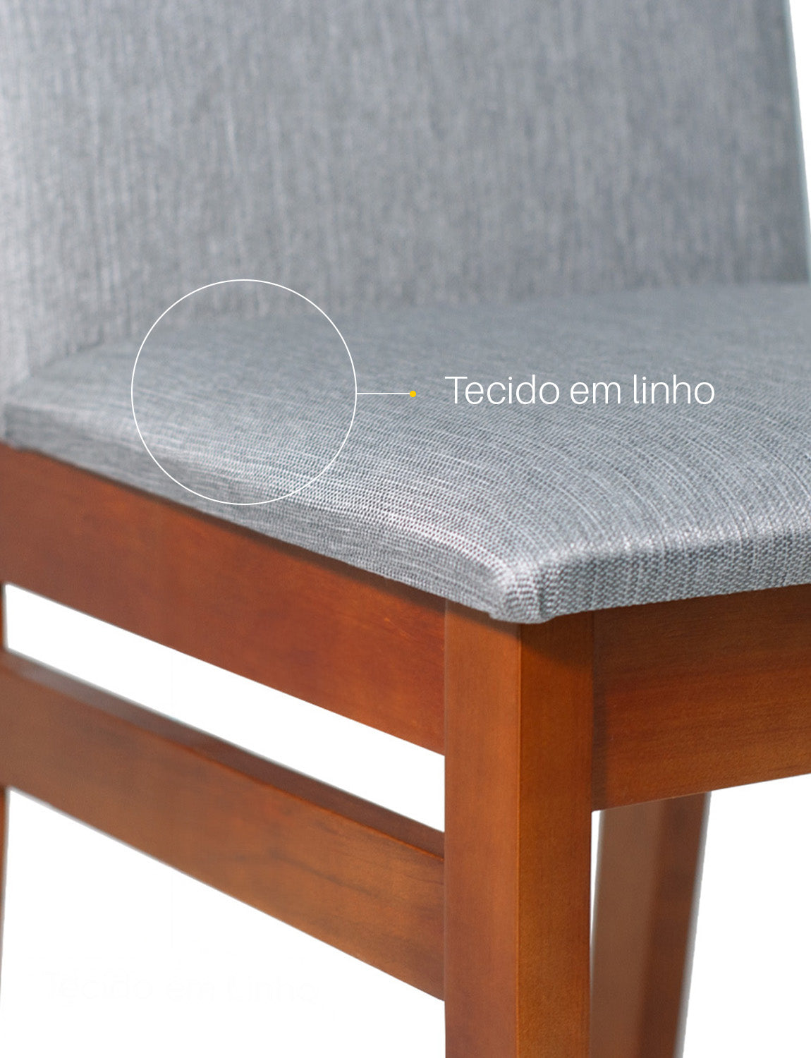 Kit com 2 Cadeiras Veneza Estofadas em Linho com Estrutura de Madeira Maciça e Acabamento PU Marrom Canela