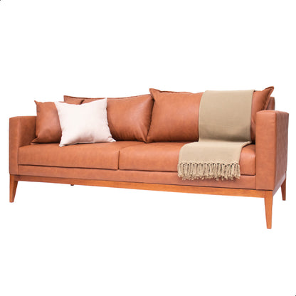 Sofá 3 Lugares Classic Corino com 2 Almofadas 2m Estrutura em Madeira de Eucalipto