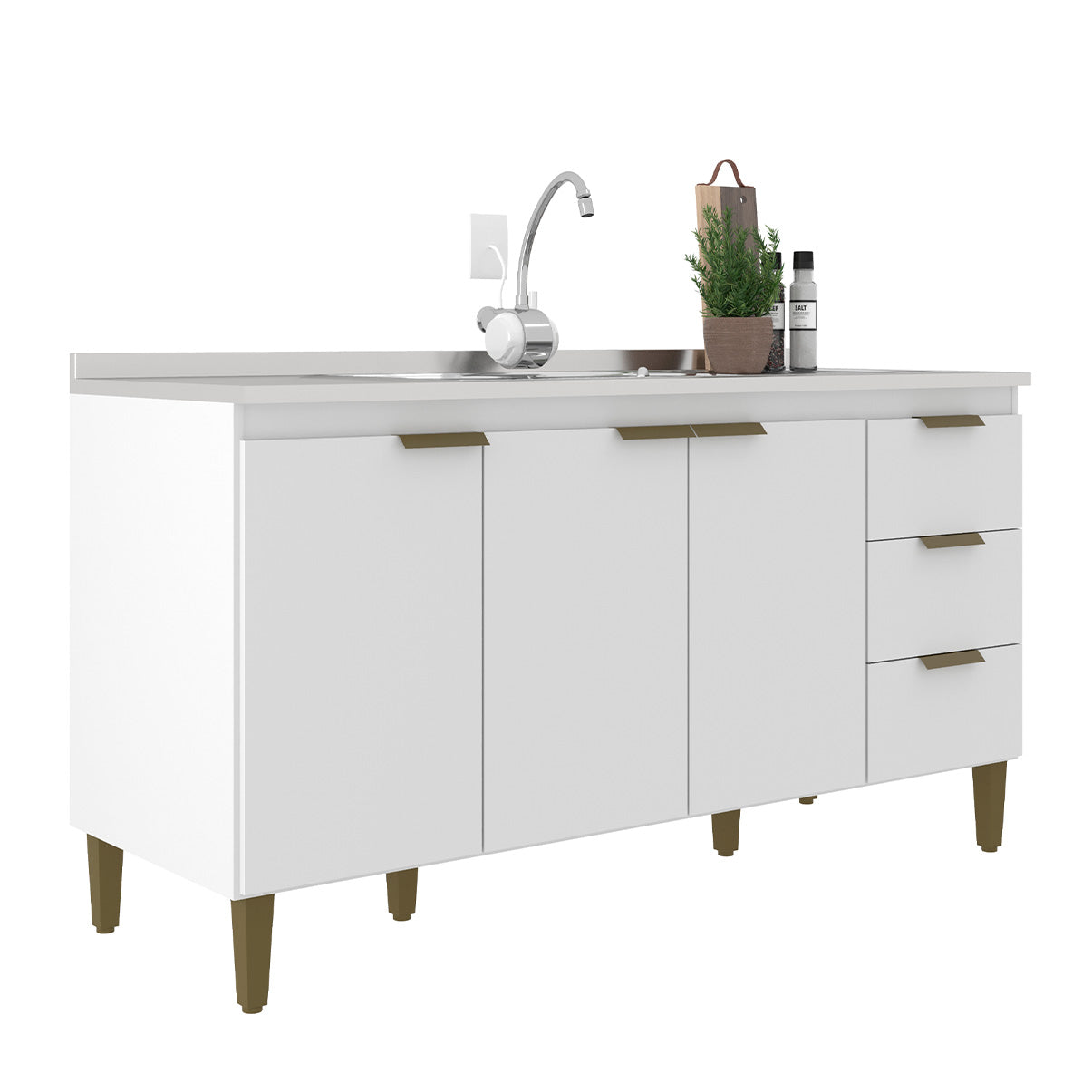 Balcão de Cozinha 160cm com 3 Gavetas e 3 Portas Organização Completa para Cozinha e Área de Serviço