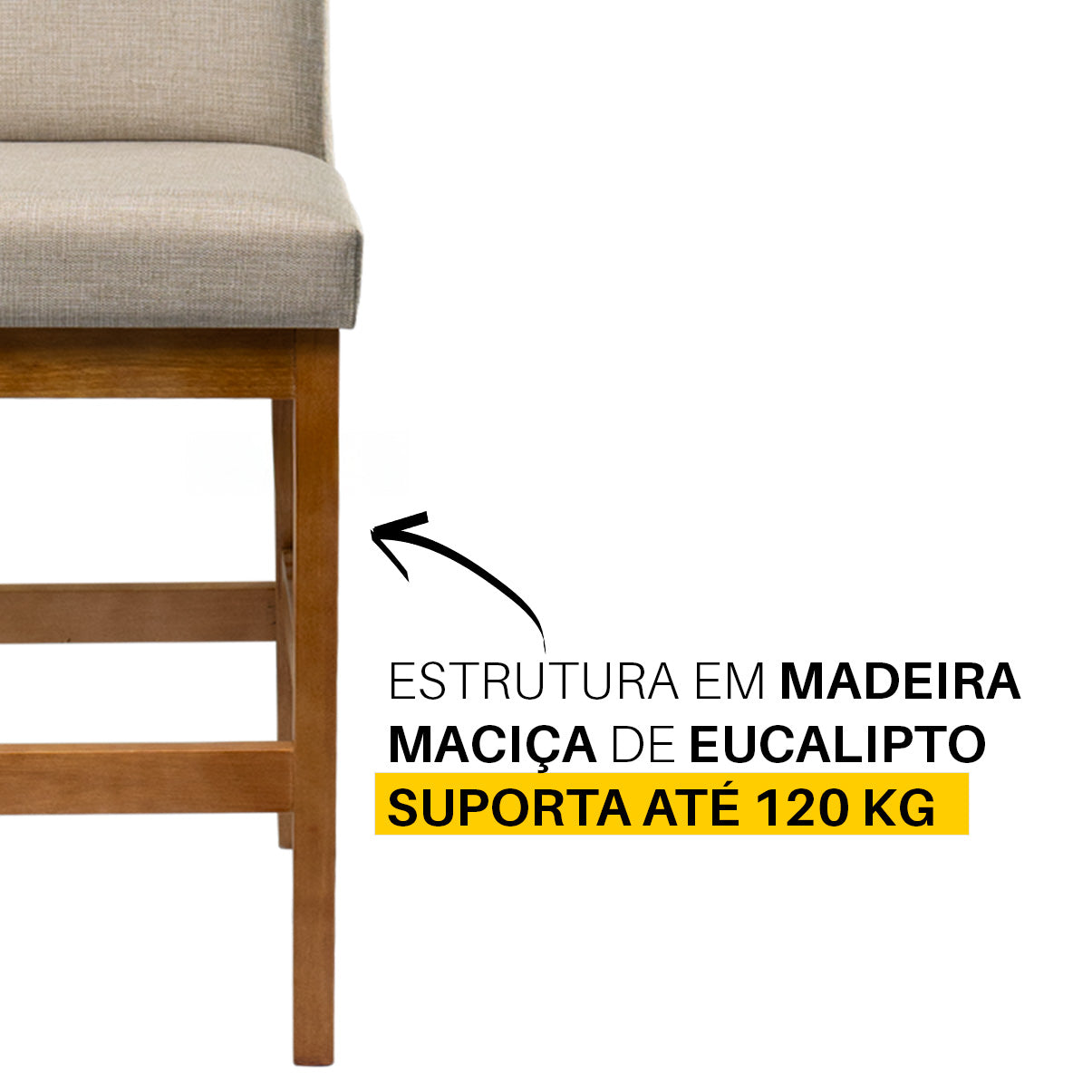 Kit 2 Banquetas Baixa Rubi 63cm Linho – Estrutura em Madeira