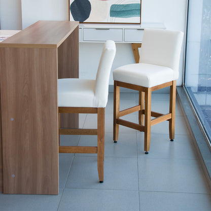 Banqueta Baixa Jade Estofada com Estrutura de Madeira Maciça e Assento em Espuma D23 - Encosto Estofado e Altura Ideal para Bancadas Compactas