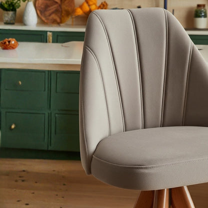 Banqueta Pérola Giratória com Assento Estofado, Encosto Alto e Estrutura de Madeira Maciça