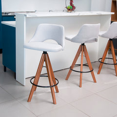 Kit 2 Banquetas Alta Camila Giratória Linho – Estrutura em Madeira