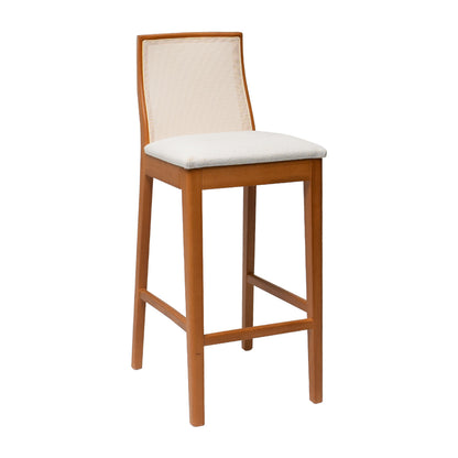 Kit Conjunto Banqueta Arizona em Madeira Maciça com Assento Estofado em Linho e Encosto Tela Sling — Conforto e Estilo para Cozinha Gourmet