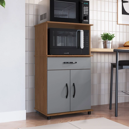 Balcão Armário de Forno Laura para cozinha, com espaço para forno e micro-ondas e tampo de apoio multiuso
