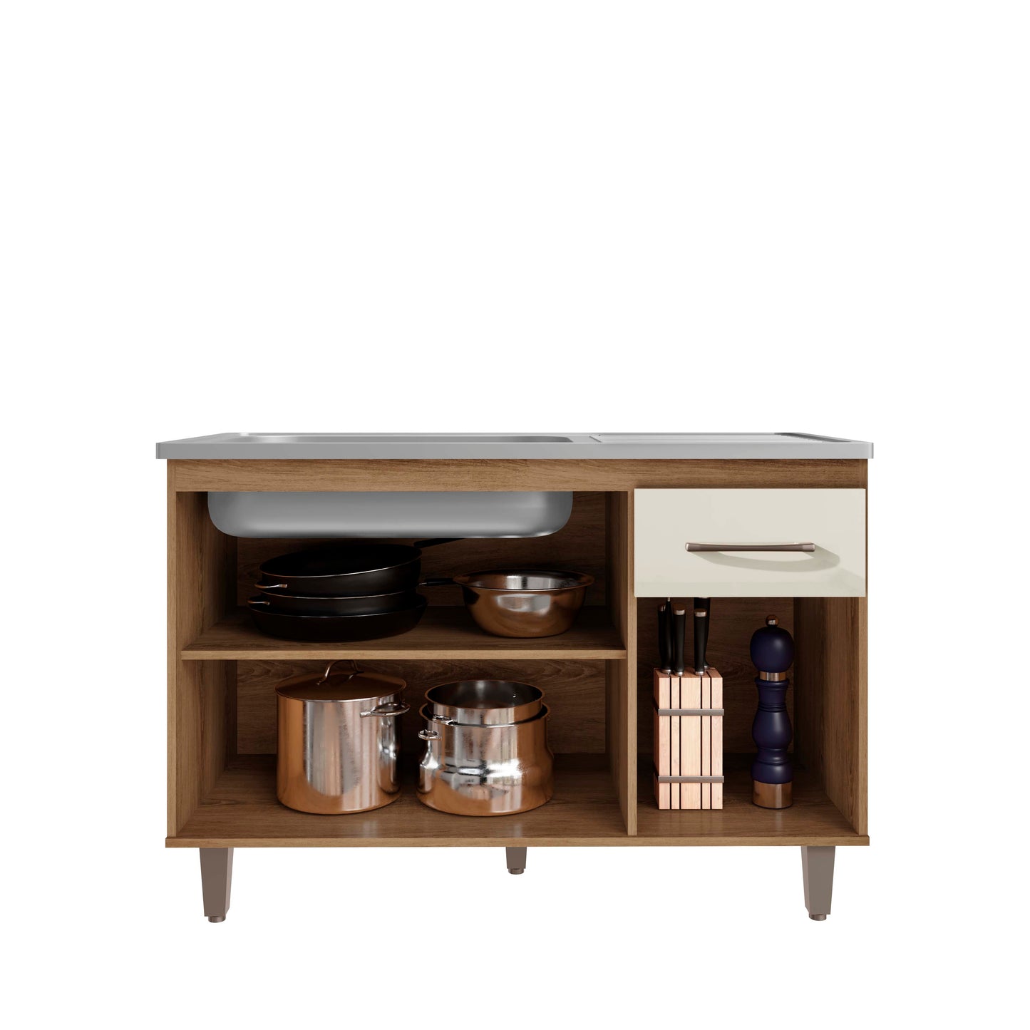 Balcão de Cozinha 118cm com 3 Portas e Gaveta com Corrediça Metálica e Estrutura em MDF/MDP — Praticidade para Cozinha Compacta (Sem Tampo)