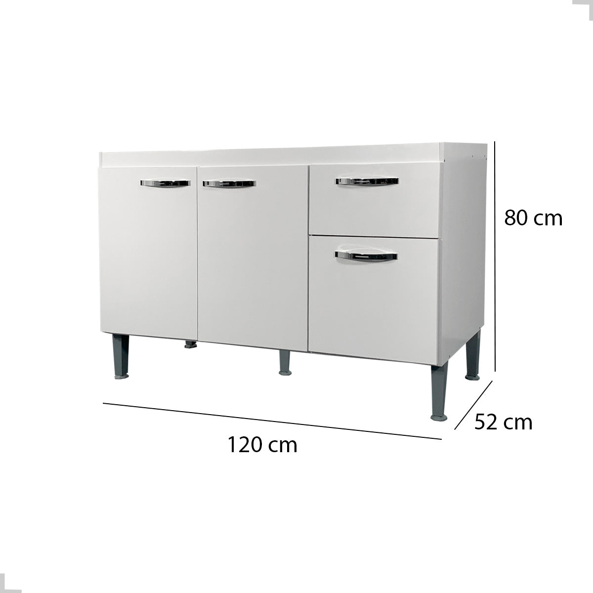 Balcão de Cozinha 120cm 3 Portas 1 Gaveta sem Tampo com Pés Reguláveis