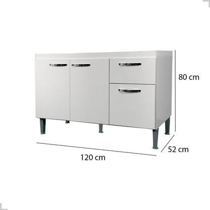 Balcão de Cozinha 120cm 3 Portas 1 Gaveta sem Tampo com Pés Reguláveis