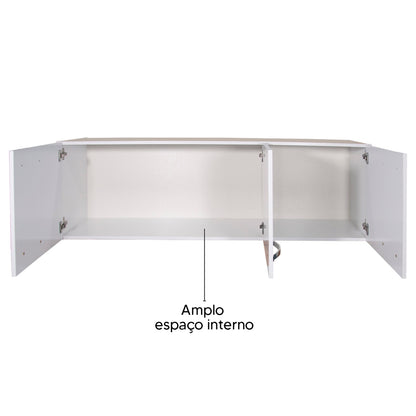 Armário Aéreo de Cozinha Light 1,20m — Estrutura em MDP 12mm com Pintura UV, 3 Portas e Dobradiças Metálicas para Organizar Cozinha Compacta