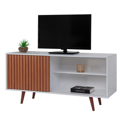 Rack San Diego para TV Sala Moderno com Porta Ripado Nichos e Pés Palito