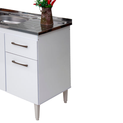 Balcão de Cozinha 118cm com 3 Portas e Gaveta com Corrediça Metálica e Estrutura em MDF/MDP — Praticidade para Cozinha Compacta (Sem Tampo)