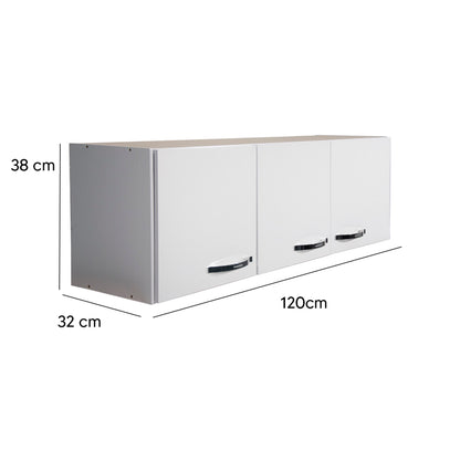 Armário Aéreo de Cozinha Light 1,20m — Estrutura em MDP 12mm com Pintura UV, 3 Portas e Dobradiças Metálicas para Organizar Cozinha Compacta