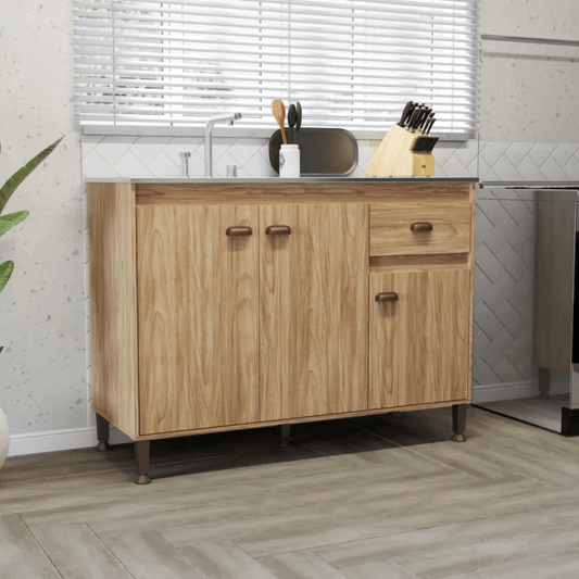 Balcão de Pia para Cozinha MB 1030 120cm armário com 3 portas, 1 gaveta