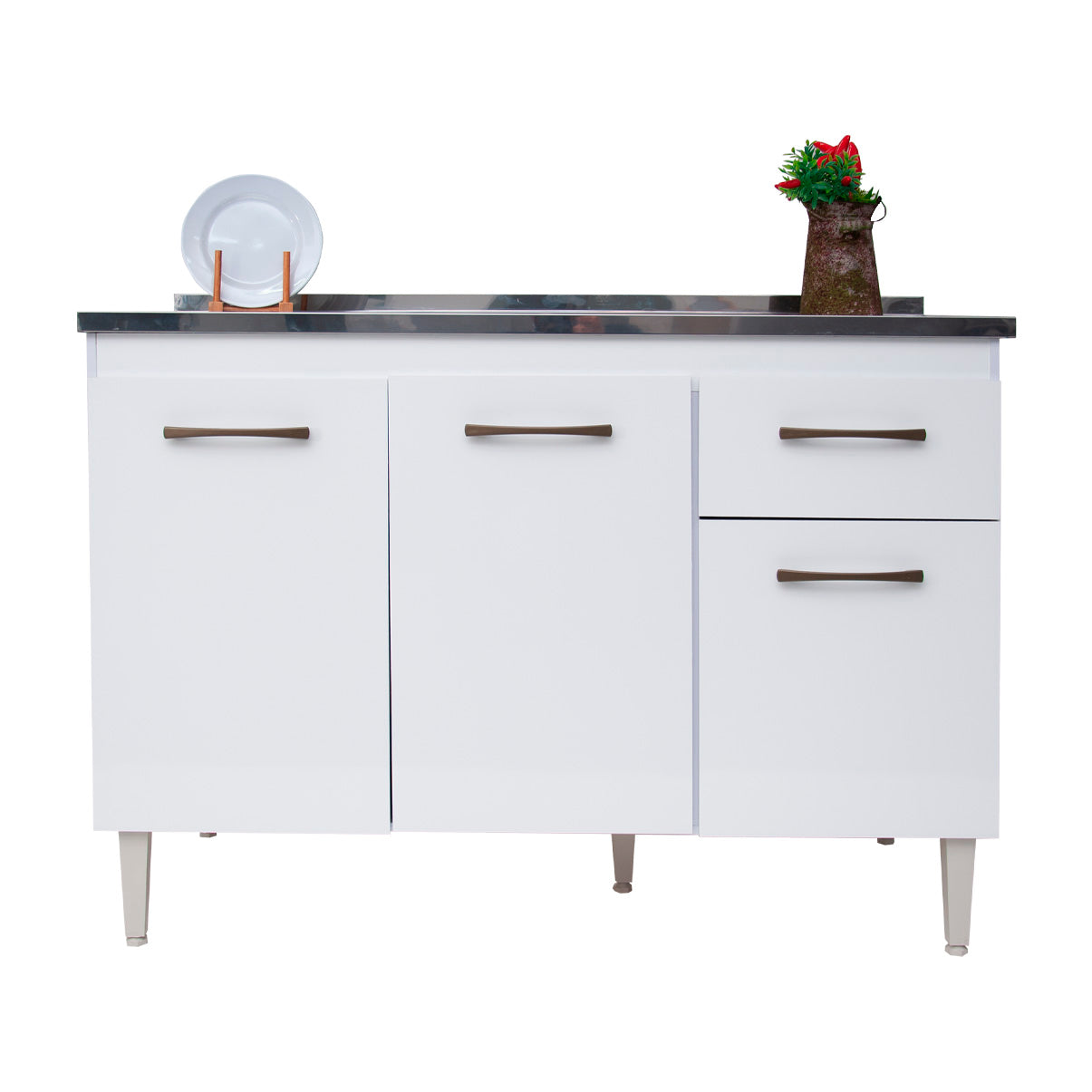 Balcão de Cozinha 118cm com 3 Portas e Gaveta com Corrediça Metálica e Estrutura em MDF/MDP — Praticidade para Cozinha Compacta (Sem Tampo)