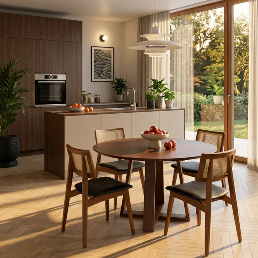 Cadeira Ayla com Estrutura em Madeira Nogueira e Design Contemporâneo – Estofada para Sala de Jantar ou Espaços Sofisticados