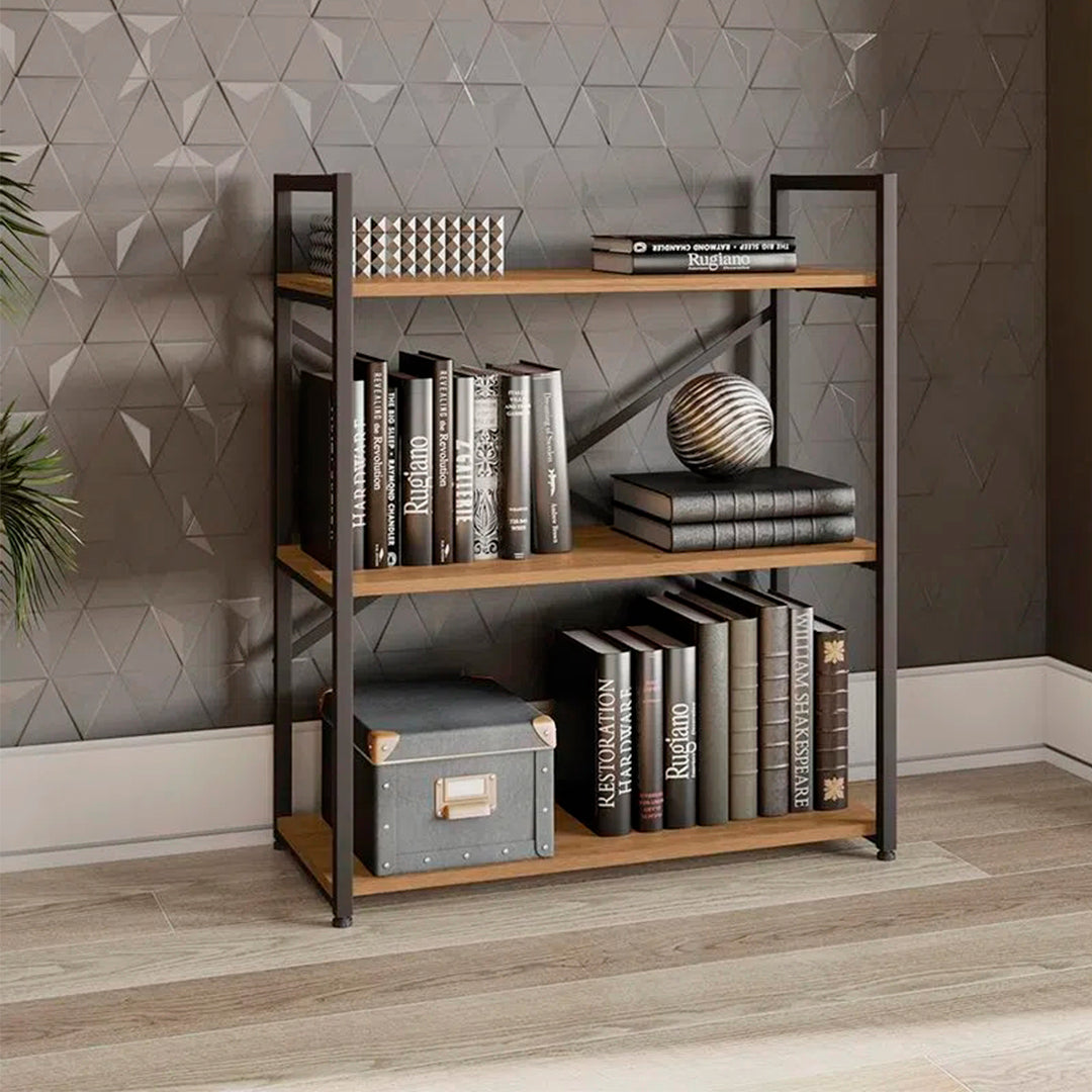 Estante Industrial Baixa 72x85cm com 3 Prateleiras Freijó e Preto