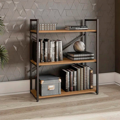 Estante Industrial Baixa 72x85cm com 3 Prateleiras Freijó e Preto