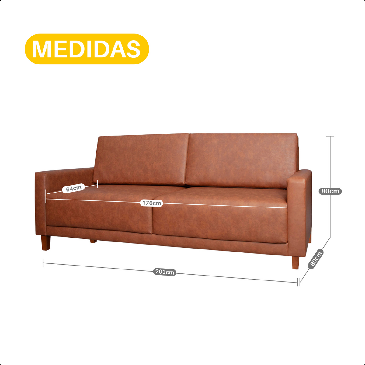 Sofá Sorento 2m 3 Lugares Corino – Estrutura em Eucalipto