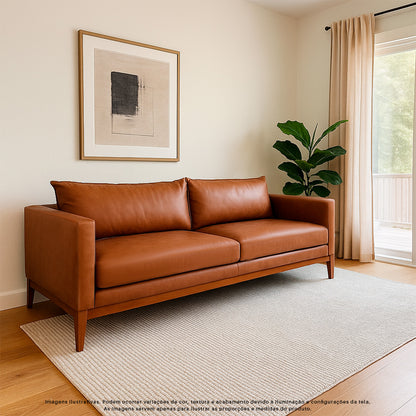 Sofá 3 Lugares Classic Corino com 2 Almofadas 2m Estrutura em Madeira de Eucalipto