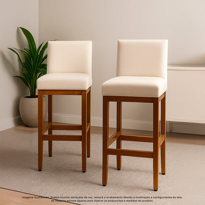 Banqueta Alta Jade Estofada com Estrutura de Madeira Maciça e Assento em Espuma D23 - Encosto Estofado e Altura Ideal para Bancadas Compactas