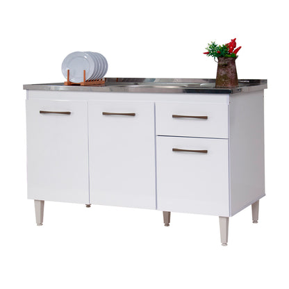 Balcão de Cozinha 118cm com 3 Portas e Gaveta com Corrediça Metálica e Estrutura em MDF/MDP — Praticidade para Cozinha Compacta (Sem Tampo)