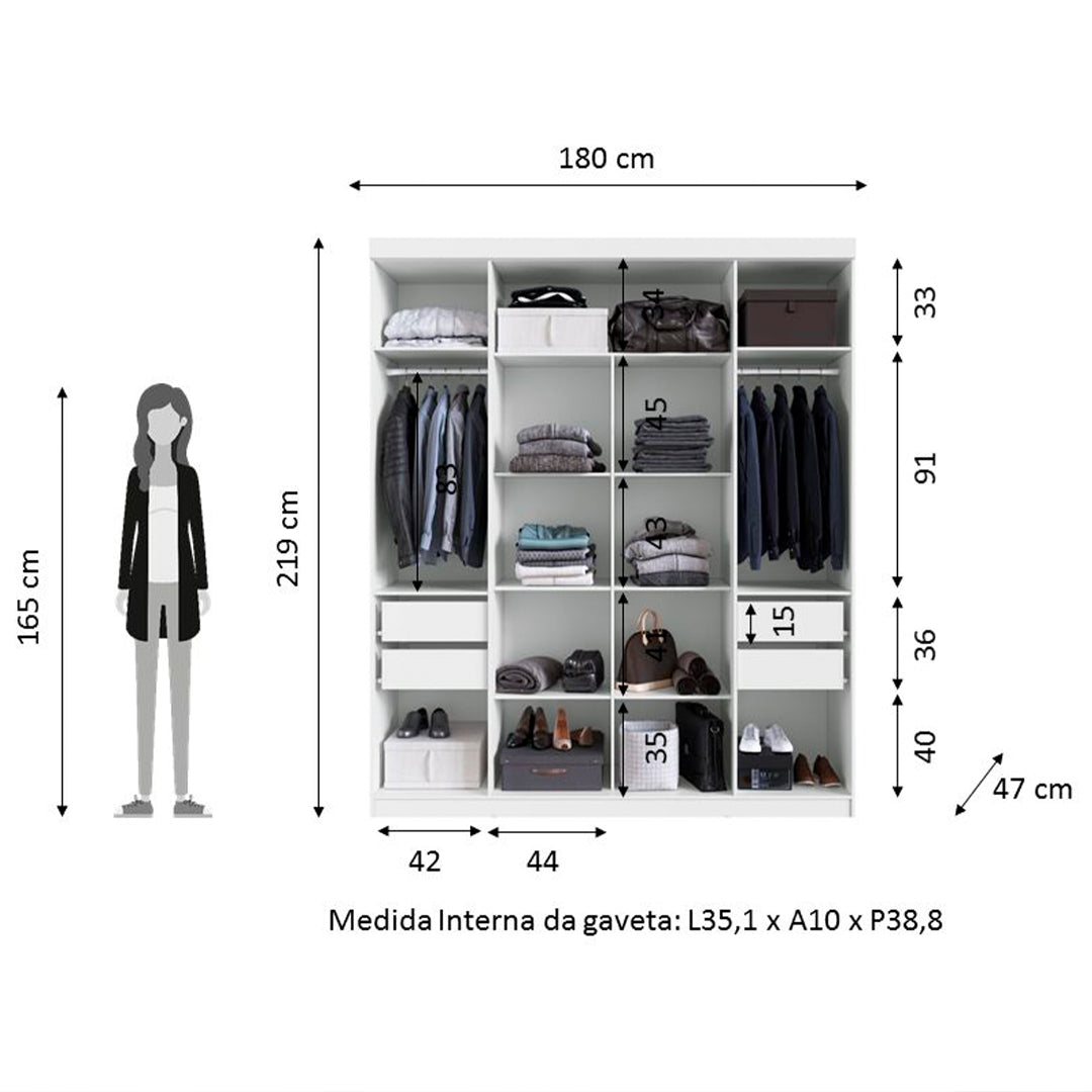 Guarda-Roupa Touch 1717 Herval 180cm — 4 Portas, 4 Gavetas, Cabideiro + Sapateira, Pintura UV