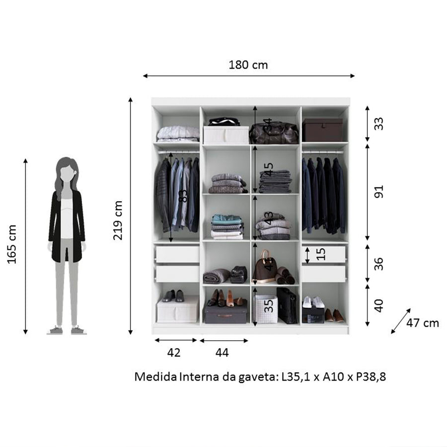 Guarda-Roupa Touch 1717 Herval 180cm — 4 Portas, 4 Gavetas, Cabideiro + Sapateira, Pintura UV