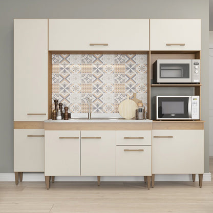 Paneleiro Marta 2 Portas 200cm — MDP com Pés Ajustáveis, Puxadores em ABS e Design Compacto para Cozinha Organizada e Funcional