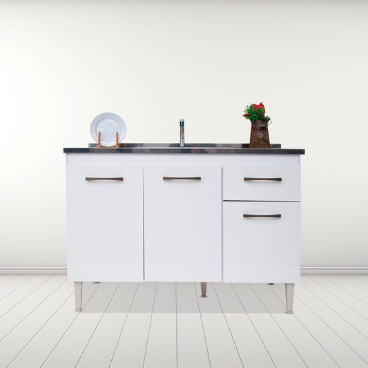 Balcão de Cozinha 118cm com 3 Portas e Gaveta com Corrediça Metálica e Estrutura em MDF/MDP — Praticidade para Cozinha Compacta (Sem Tampo)
